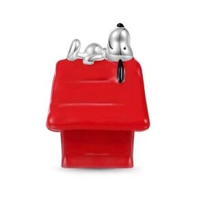 SNOOPY Peanuts S925 Sterling Silver Red Doghouse Charm with Gift Box